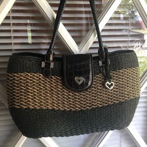 Brighton Straw & Leather Purse, Black & Tan